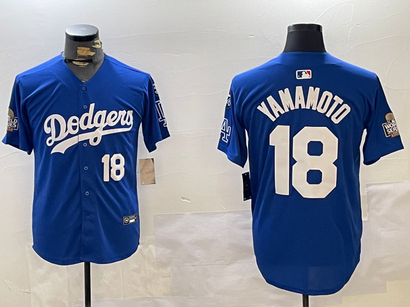 Men Los Angeles Dodgers #18 Yamamoto 2024 World series patch blue jersey 20241120163->los angeles dodgers->MLB Jersey